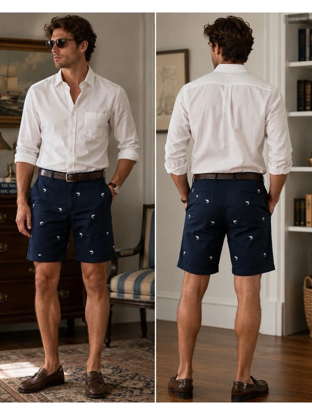 Cremieux Madison Men’s Shorts 33 Navy Blue Embroidered Marlin Fish 100% Cotton